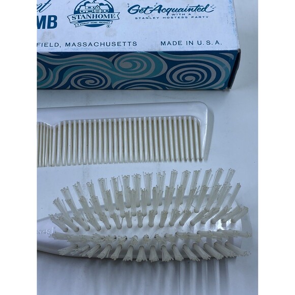 STANLEY Pearlized White Hairbrush & Comb Set NOS # 4074 NEW Vintage - Picture 9 of 9